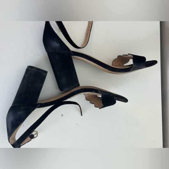 Sam Edelman Odila Black Leather Scallop Edge Block Heel Ankle Strap Sandal 7 - Picture 7 of 9